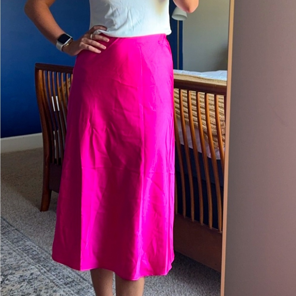 Hot Pink Silk Midi Skirt